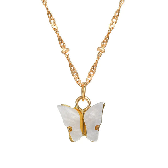 Sweet Butterfly Alloy Pearl Plating Pendant Necklace 1 Piece