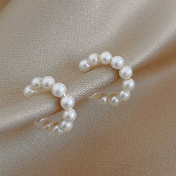 Sweet C Pearl Earrings For Women Alloy Material With Electroplating Treatment Geometric Styling