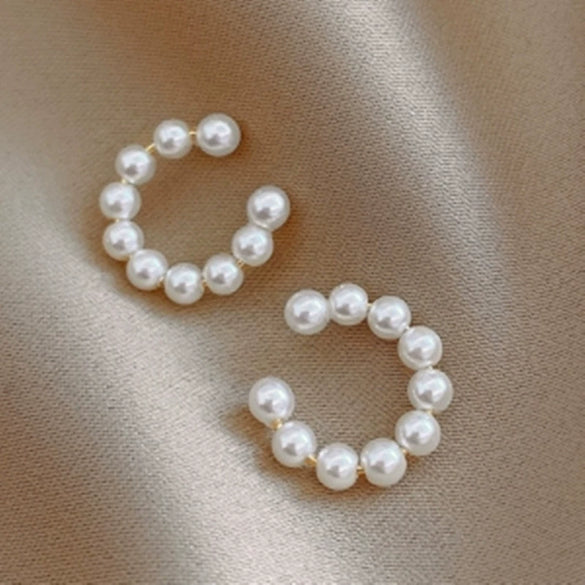 Sweet C Pearl Earrings For Women Alloy Material With Electroplating Treatment Geometric Styling