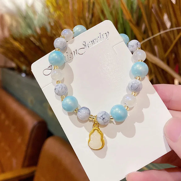 Sweet Color Block Cat Gourd Alloy Glass Wholesale Bracelets