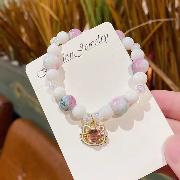 Sweet Color Block Cat Gourd Alloy Glass Wholesale Bracelets