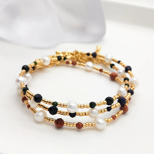 Sweet Color Block Freshwater Pearl Stone Lace Wholesale Bracelets