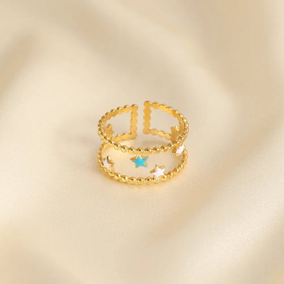 Sweet Commute Star 304 Stainless Steel 18K Gold Plated Open Rings In Bulk