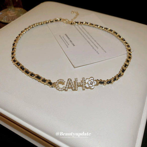 Sweet Cool Style Flower Letter Pearl Necklace Copper With Real Gold Electroplated And Inlaid With Pearls