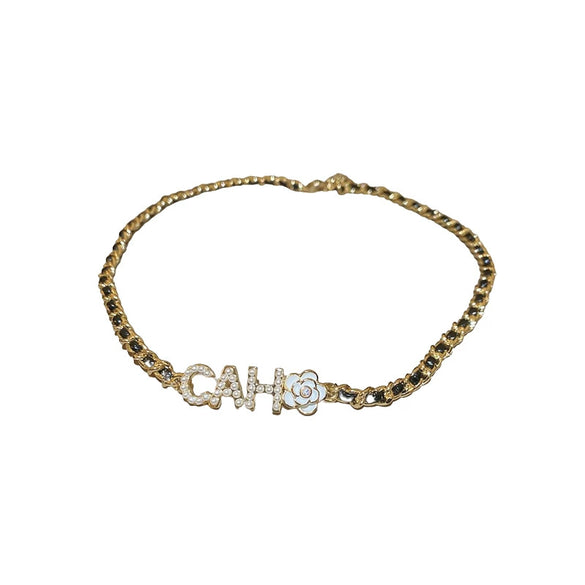 Sweet Cool Style Flower Letter Pearl Necklace Copper With Real Gold Electroplated And Inlaid With Pearls
