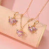 Sweet Cool Style Pink Zircon Love Heart Water Drop Bell Pattern Artificial Crystal Gold Plated Inlaid Earrings Necklace Suit For Women