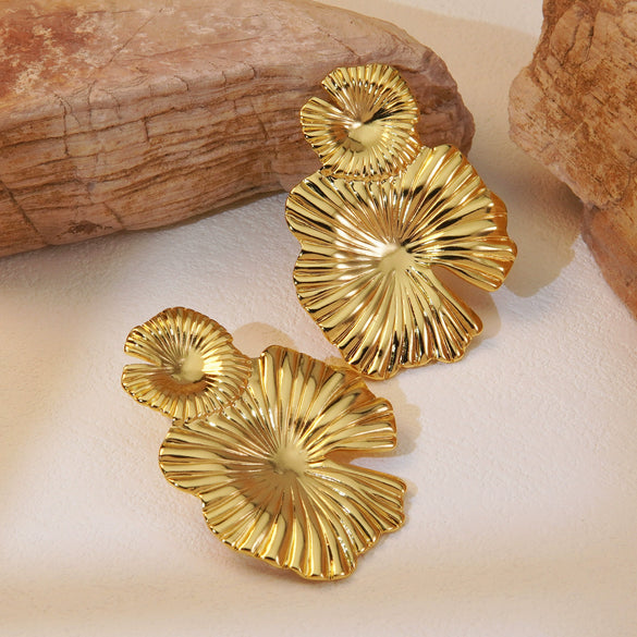 Sweet Cool Wind Flower Lotus Leaf Earrings For Women Stainless Steel Stamping