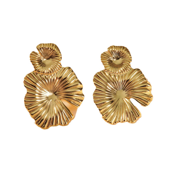 Sweet Cool Wind Flower Lotus Leaf Earrings For Women Stainless Steel Stamping