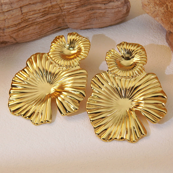 Sweet Cool Wind Flower Lotus Leaf Earrings For Women Stainless Steel Stamping