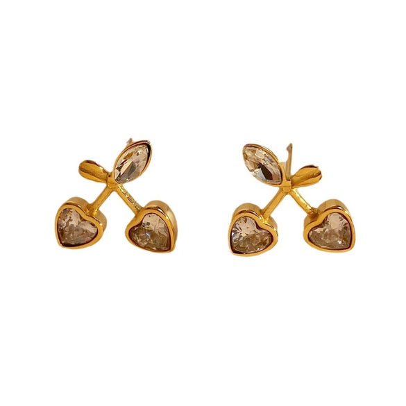Sweet Cute Love Niche Design Cherry Earrings Stainless Steel With Electroplating And Geometric Fruit Pattern