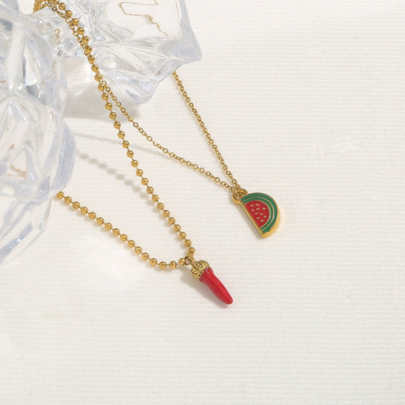 Sweet Cute Oil Dropping Fruit Shaped Pendants With Chains And Necklace Accessories Made Of Stainless Steel