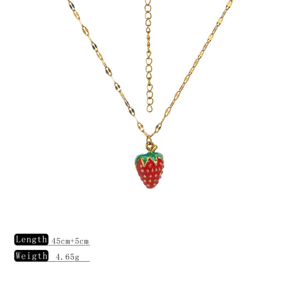 Sweet Cute Oil Dropping Fruit Shaped Pendants With Chains And Necklace Accessories Made Of Stainless Steel