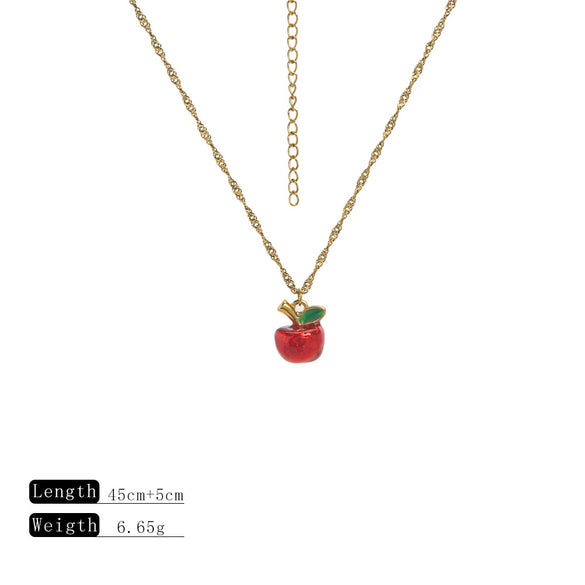 Sweet Cute Oil Dropping Fruit Shaped Pendants With Chains And Necklace Accessories Made Of Stainless Steel