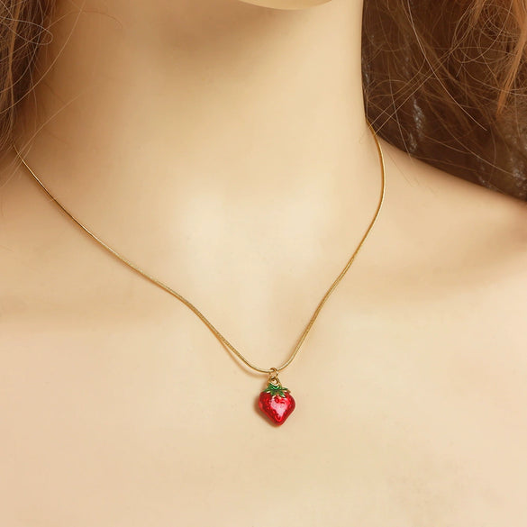 Sweet Cute Oil Dropping Fruit Shaped Pendants With Chains And Necklace Accessories Made Of Stainless Steel