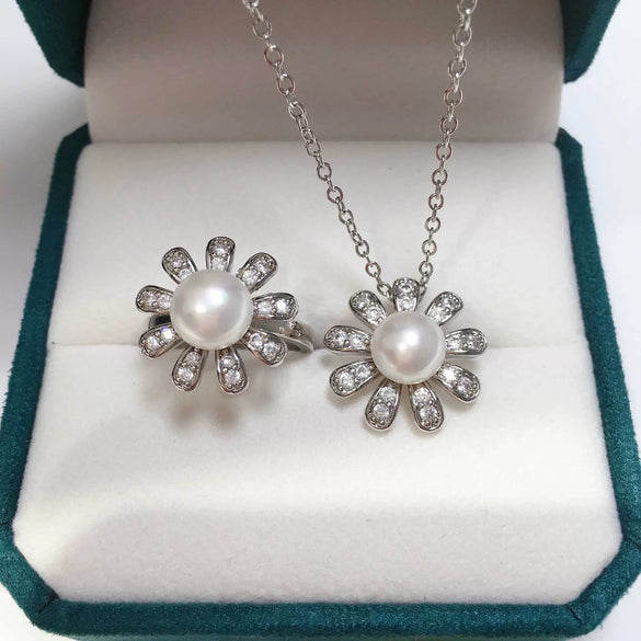 Sweet Daisy Natural Freshwater Pearl Ring Set