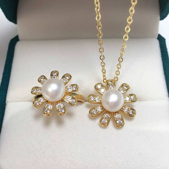 Sweet Daisy Natural Freshwater Pearl Ring Set