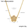 Sweet Fiveleaf Flower Inlaid Zircon Titanium Steel Doublelayer Clavicle Necklace And Bracelet Suit With Pvd Vacuum Plating Color Retention