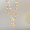 Sweet Flower Artificial Pearl Titanium Steel Enamel Plating 18k Gold Plated Pendant Necklace