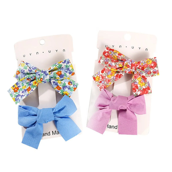 Sweet Flower Bow Knot Cloth Printing Hair Clip 2 Pieces