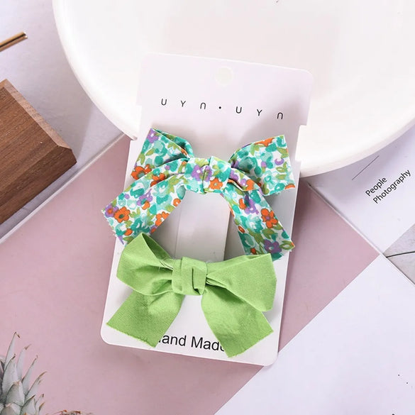 Sweet Flower Bow Knot Cloth Printing Hair Clip 2 Pieces