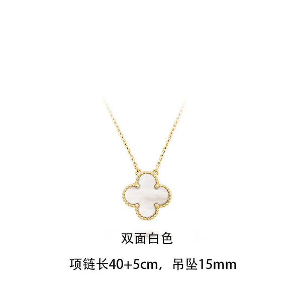 Wholesale Sweet Four Leaf Clover Titanium Steel Plating Inlay Shell Bracelets Necklace Jewelry Set