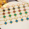 Wholesale Sweet Four Leaf Clover Titanium Steel Plating Inlay Shell Bracelets Necklace Jewelry Set