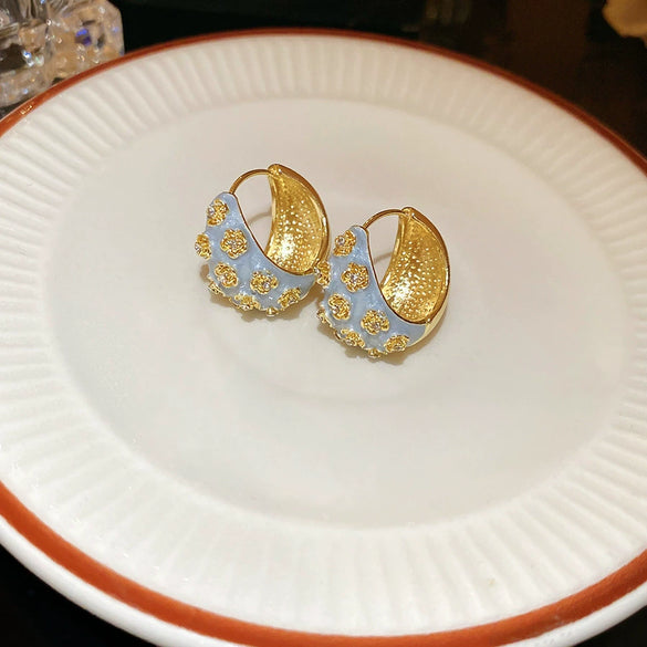 Sweet Fresh Floral Alloy Stud Earrings With Dripping Oil Processing For Women