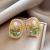 Sweet Fresh Floral Alloy Stud Earrings With Dripping Oil Processing For Women