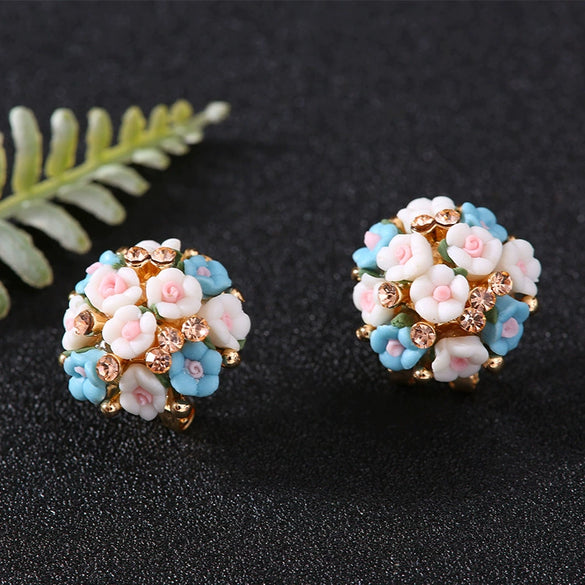 Sweet Fresh Floral Alloy Stud Earrings With Dripping Oil Processing For Women