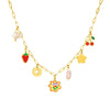 Sweet Fruit Flower Style Glue Dropping Crystal Strawberry Cherry Pendant Stainless Steel Necklace With Electroplating