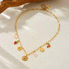 Sweet Fruit Flower Style Glue Dropping Crystal Strawberry Cherry Pendant Stainless Steel Necklace With Electroplating