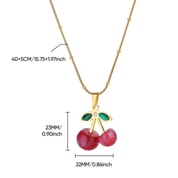 Sweet Fruit Pattern Resin Pendant Stainless Steel Necklace With Electroplating