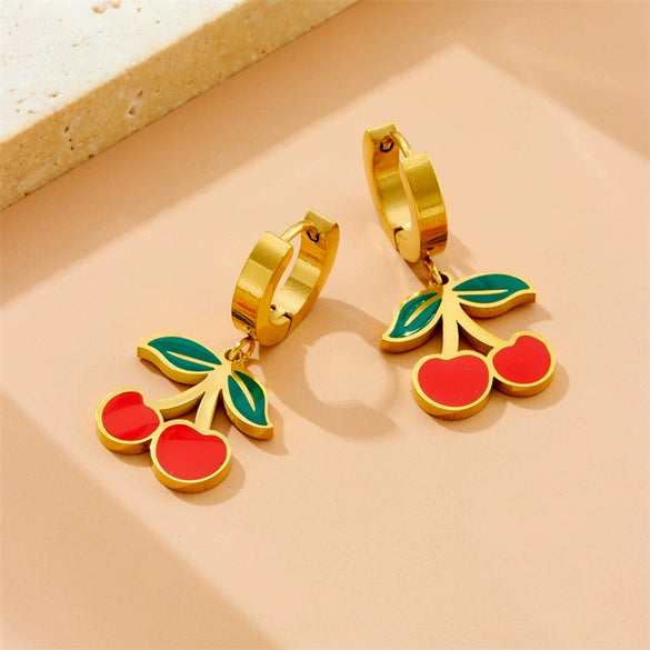 Sweet Fruit Shaped Stainless Steel Women's Earrings With Electroplating