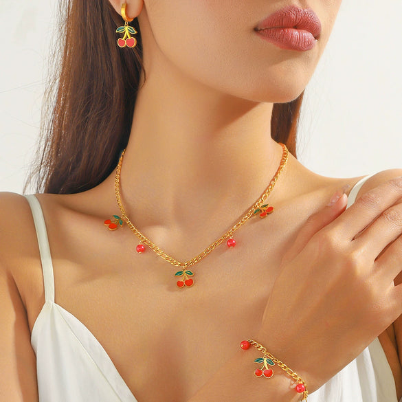 Sweet Fruit Shaped Stainless Steel Women's Earrings With Electroplating