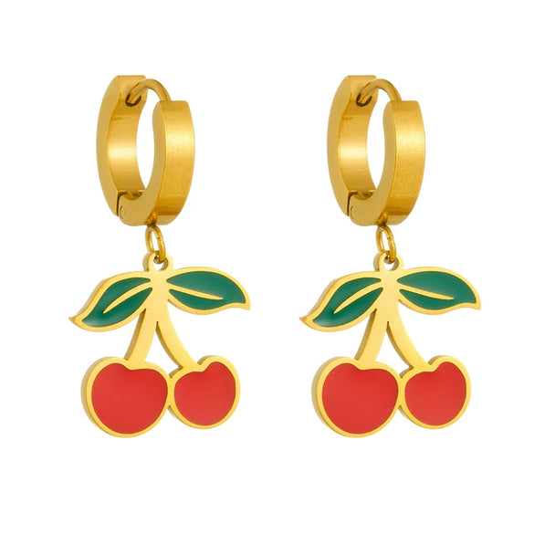 Sweet Fruit Shaped Stainless Steel Women's Earrings With Electroplating