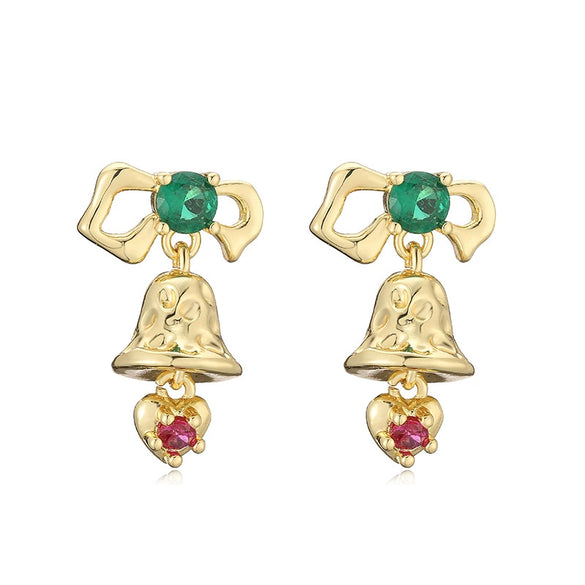 Sweet Geometric Christmas Tree Bell Earrings With Copper Inlay And Zircon Accents For Women