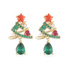 Sweet Geometric Christmas Tree Bell Earrings With Copper Inlay And Zircon Accents For Women