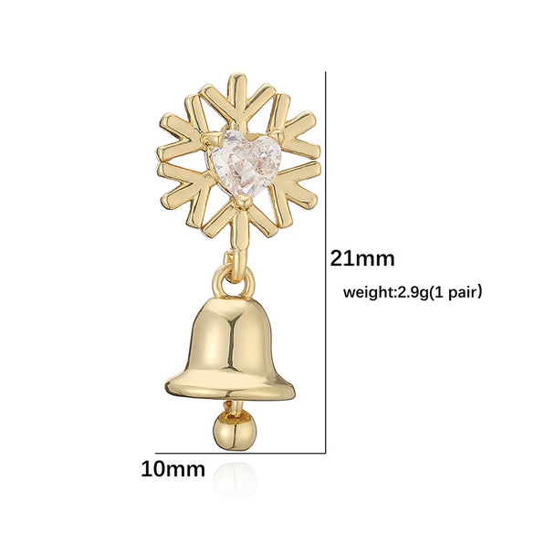 Sweet Geometric Christmas Tree Bell Earrings With Copper Inlay And Zircon Accents For Women