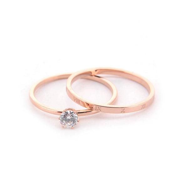 Sweet Geometric Titanium Steel Two In One Women's Couple Ring Set With Electroplated Fashion Design