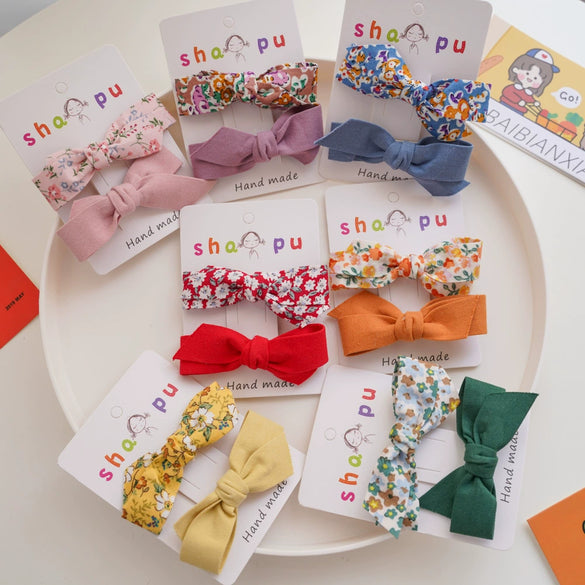Sweet Handmade Fabric Bow Hair Clip For Children Cute Floral Side Bangs Hairpin Hair Accessory For Little Girls