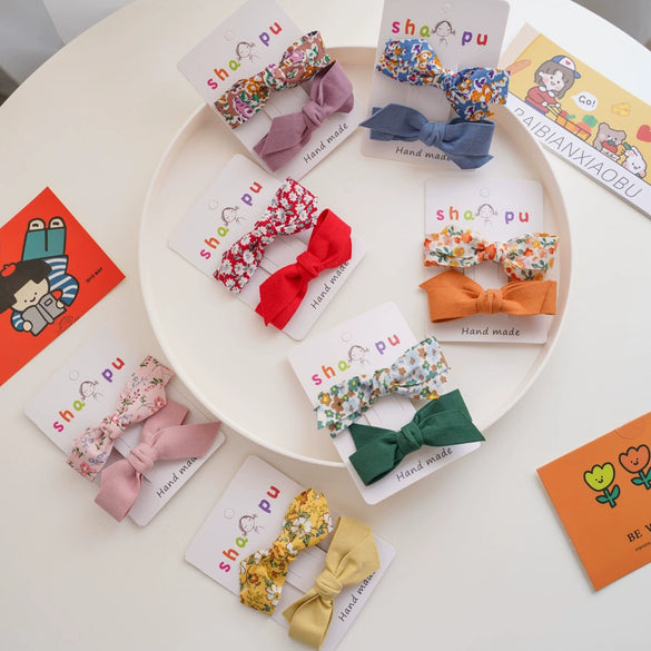 Sweet Handmade Fabric Bow Hair Clip For Children Cute Floral Side Bangs Hairpin Hair Accessory For Little Girls