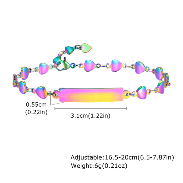 Sweet Heart Shape 201 Stainless Steel Plated Magic Color Bracelets In Bulk