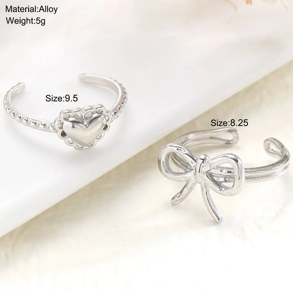 Sweet Heart Shape Bow Knot Alloy Women'S Open Rings