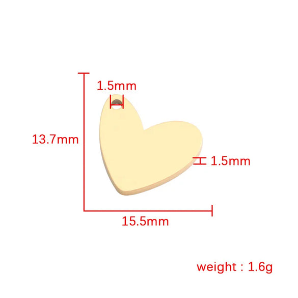 1 Piece Stainless Steel 18K Gold Plated Customization Laser Engraving Heart Shape