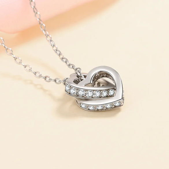 Sweet Heart Shape Sterling Silver Plating Inlay Moissanite Zircon Pendant Necklace