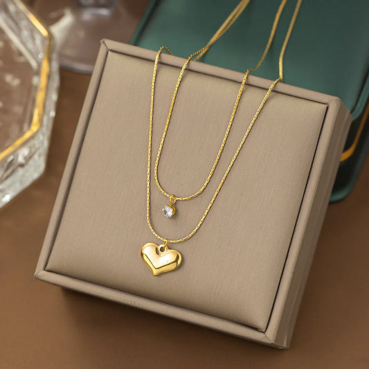 Sweet Heart Shape Stainless Steel Layered Necklaces