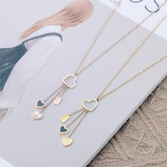 Sweet Heart Shape Stainless Steel Plating Inlay Shell Pendant Necklace 1 Piece