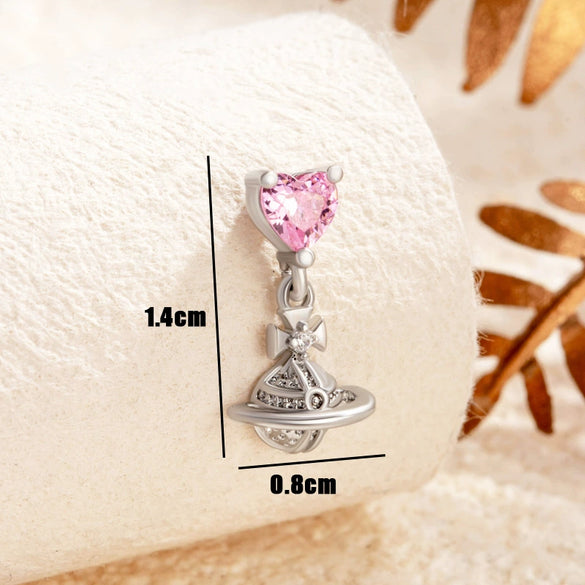 Sweet Love Saturn Pendant Earring Titanium Steel Bow Tie Pattern Zirconia Design For Girls
