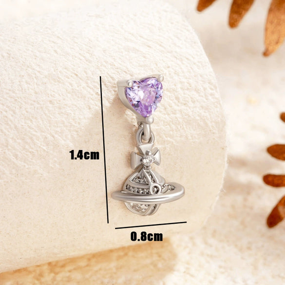 Sweet Love Saturn Pendant Earring Titanium Steel Bow Tie Pattern Zirconia Design For Girls