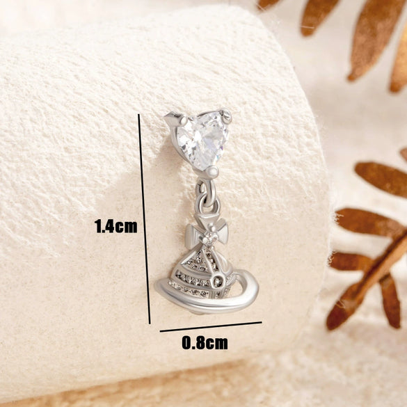 Sweet Love Saturn Pendant Earring Titanium Steel Bow Tie Pattern Zirconia Design For Girls